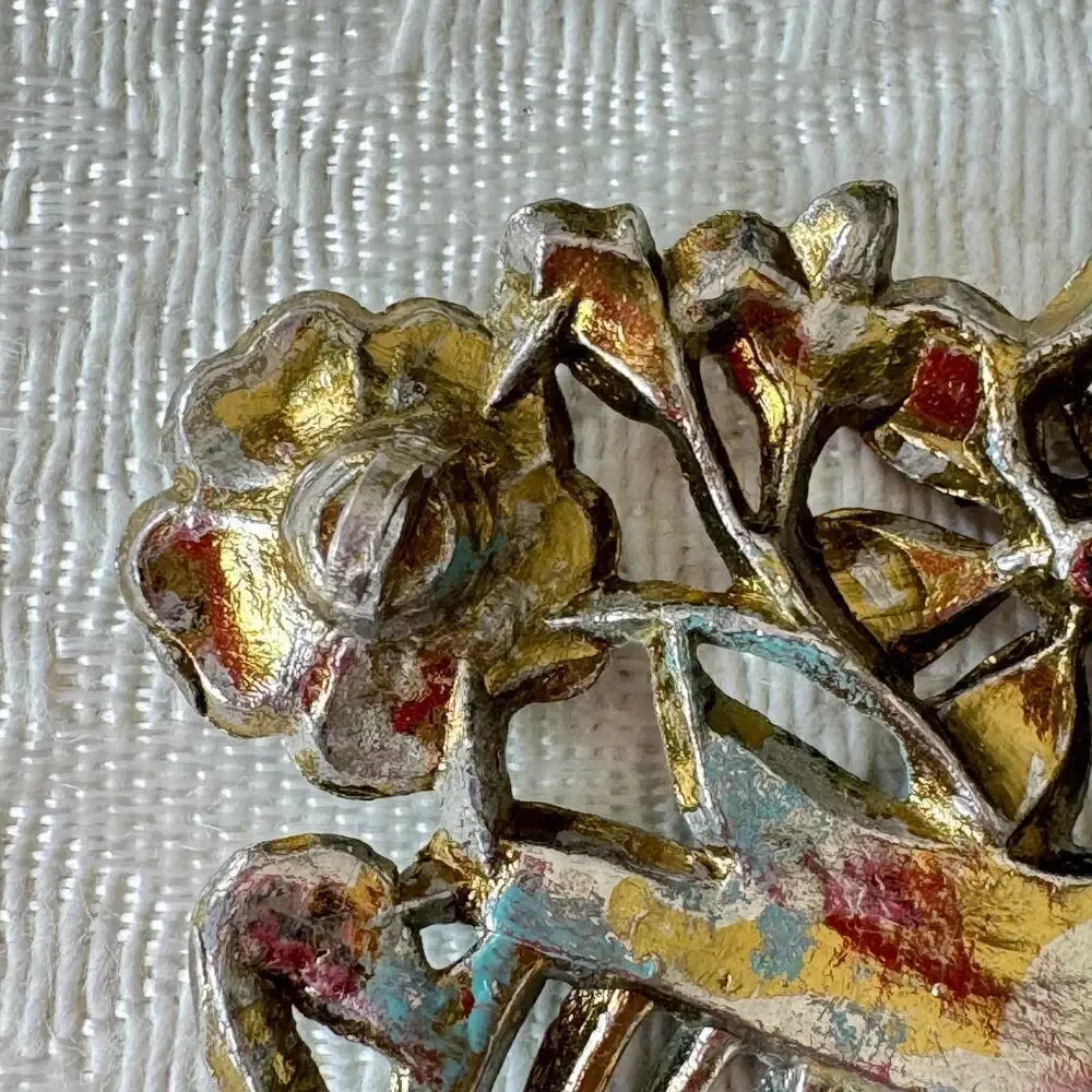 Vintage Lot of 4 Flower Enamel Shell Rose Basket Pin Brooch Porcelain 1930s-80’s